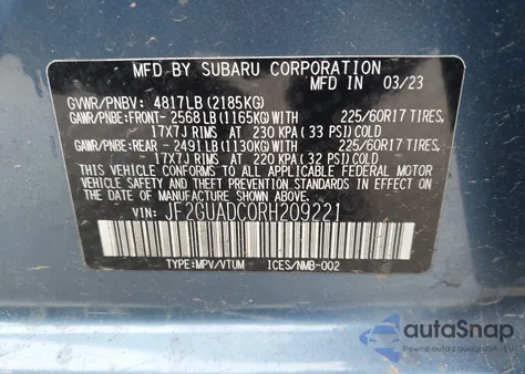 2024 Subaru Crosstrek Premium z USA, uszkodzony, nr VIN JF2GUADC0RH20922